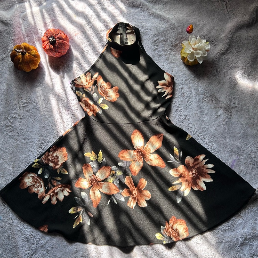 Mine Black and Orange Floral Dress